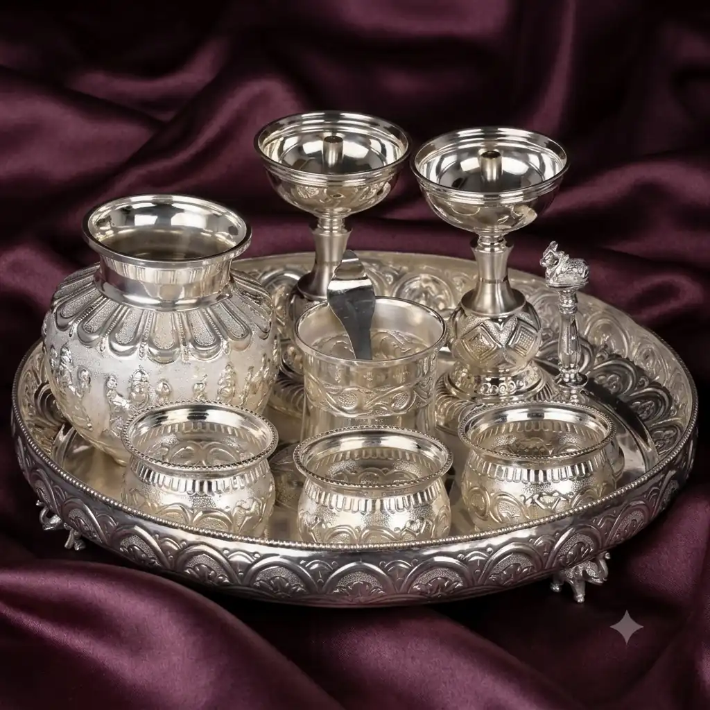 Pure Silver Pooja Articles and Utensils Velli Paathirangal - Sri Mangalam Jewellery