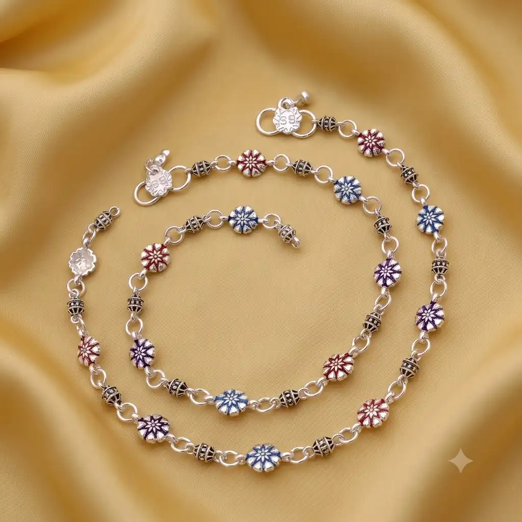 Traditional Pure Silver Kolusu Leg Chain - Sri Mangalam Jewellery